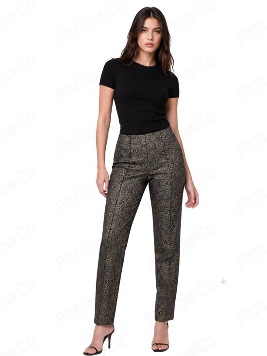 Alfani Pants - Alfani Black Gold Metallic Baroque Jacquard Mid Rise Pants Size 4